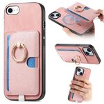 Custodia per iPhone 7/8/SE 2022 con inserto laterale in pelle con anello a croce retrò e tasca porta carte MagSafe (rosa)