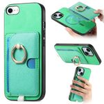 Custodia per iPhone 7/8/SE 2022 con inserto laterale in pelle a croce retrò, con anello e tasca porta carte, MagSafe (verde)