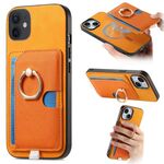 Custodia per iPhone 13 con inserto laterale in pelle con anello a croce retrò e tasca porta carte MagSafe (gialla)
