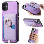 Custodia per iPhone 13 con inserto laterale in pelle con anello a croce retrò e tasca porta carte MagSafe (viola)