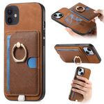 Custodia per iPhone 13 con inserto laterale in pelle con anello a croce retrò e tasca porta carte MagSafe (marrone)
