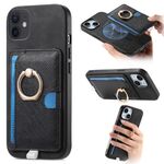 Custodia per iPhone 13 con inserto laterale in pelle con anello a croce retrò e tasca porta carte MagSafe (nera)