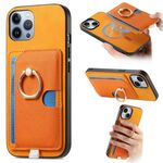 Custodia per iPhone 12 Pro Max con inserto laterale in pelle con anello a croce retrò e tasca porta carte MagSafe (gialla)