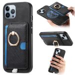 Custodia per iPhone 12 Pro Max con inserto laterale in pelle con anello a croce retrò e tasca porta carte MagSafe (nera)