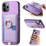Custodia per iPhone 11 Pro con inserto laterale in pelle con anello a croce retrò e tasca porta carte MagSafe (viola)