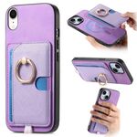 Custodia per iPhone XR con inserto laterale in pelle con anello a croce retrò e tasca porta carte MagSafe (viola)