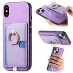 Custodia per iPhone XS Max con inserto laterale in pelle con anello a croce retrò e tasca porta carte MagSafe (viola)