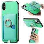 Custodia per iPhone XS Max con inserto laterale in pelle con anello a croce retrò e tasca porta carte MagSafe (verde)