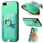 Custodia per iPhone 7 Plus / 8 Plus con inserto laterale in pelle con anello a croce retrò e tasca porta carte MagSafe (verde)