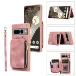 Per Google Pixel 7 Pro Zipper Card Bag Cover posteriore Custodia per telefono (rosa)