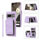 Per Google Pixel 7 Zipper Card Bag Cover posteriore Custodia per telefono (viola)