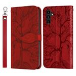 Per Samsung Galaxy A25 5G Custodia per telefono in pelle con motivo a rilievo albero della vita (rosso)