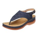 Sandali infradito in pelle PU Sandali con cinturino regolabile in stile romano, taglia: 42 (blu navy)