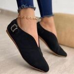 Scarpe piatte traspiranti in pelle scamosciata casual con fibbia a V, taglia: 39 (nero)