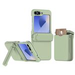 Per Samsung Galaxy Z Flip6 5G Custodia per telefono pieghevole in gomma con slot per schede e supporto (verde chiaro)