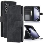 Per Samsung Galaxy Z Fold6 Custodia per telefono in pelle goffrata con motivo a farfalla orchidea (nero)