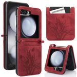 Per Samsung Galaxy Z Flip6 Custodia per telefono in pelle goffrata con motivo a farfalla orchidea (rosso)