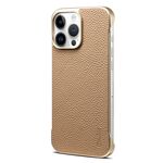 Per iPhone 16 Pro Max Denior A20 Custodia per telefono senza cornice MagSafe con texture Litchi in vera pelle (cachi)