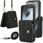 Per Samsung Galaxy Z Flip6 Crossbody Rhombus Wallet Bag Custodia pieghevole per telefono con cordino (nero)