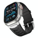 Per Apple Watch Ultra / Ultra 2 49mm Cinturino per orologio in fluorogomma con fibbia in acciaio inossidabile (nero argento)