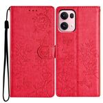 Per OPPO Reno13 Pro Custodia per telefono in pelle con farfalle e fiori globali (rosso)