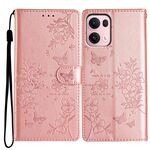 Per OPPO Reno13 Pro Custodia in pelle con farfalle e fiori globali (oro rosa)