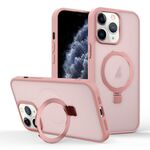 Per iPhone 11 Pro Max Custodia per telefono con supporto MagSafe ad anello effetto pelle (rosa)