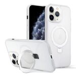 Per iPhone 11 Pro Custodia per telefono con supporto MagSafe ad anello effetto pelle (bianco trasparente)