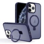 Per iPhone 11 Pro Custodia per telefono con supporto MagSafe ad anello effetto pelle (blu scuro)