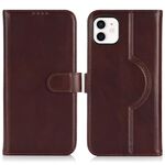 Per iPhone 11 Custodia per telefono MagSafe in vera pelle con portafoglio per carte (marrone scuro)