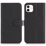 Per iPhone 11 Custodia per telefono MagSafe in vera pelle con portafoglio per carte (nero litchi)
