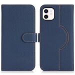 Per iPhone 11 Custodia per telefono MagSafe in vera pelle con portafoglio per carte (Litchi blu scuro)