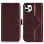 Per iPhone 11 Pro Max Custodia per telefono MagSafe in vera pelle con portafoglio per carte (marrone scuro)