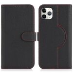 Per iPhone 11 Pro Max Custodia per telefono MagSafe in vera pelle con portafoglio per carte (nero litchi)