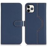 Per iPhone 11 Pro Max Custodia per telefono MagSafe in vera pelle con portafoglio per carte (Litchi blu scuro)