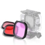 Kit filtri per lenti subacquee con custodia quadrata a 3 colori rosa viola rosso per GoPro HERO8 Black Custodia impermeabile originale