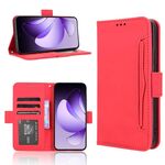 Custodia in pelle per OPPO Reno13 5G con texture in vitello e slot per schede (rossa)