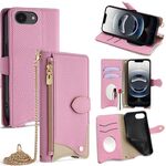 Per iPhone 16e Custodia per telefono in pelle Litchi a coda di pesce con tracolla a catena (rosa)