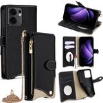 Per OPPO Reno13 F 4G / 5G Custodia a tracolla in pelle Litchi a coda di pesce con catena (nera)