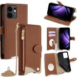 Per OPPO Reno13 F 4G / 5G Custodia a tracolla in pelle Litchi a coda di pesce con catena (marrone)