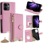 Per OPPO Reno13 F 4G / 5G Custodia a tracolla in pelle Litchi a coda di pesce con catena (rosa)