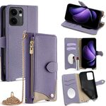 Per OPPO Reno13 F 4G / 5G Custodia a tracolla in pelle Litchi a coda di pesce con catena (viola)