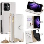 Per OPPO Reno13 F 4G / 5G Custodia a tracolla in pelle Litchi a coda di pesce con catena (bianca)