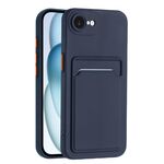 Per iPhone 16e Custodia per telefono in TPU con bottoni a contrasto di colore e effetto pelle (blu scuro)