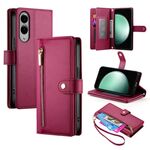 Per Samsung Galaxy S25 Edge 5G Custodia in pelle con cerniera e nove slot per schede (rosso)