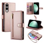 Per Samsung Galaxy S25 Edge 5G Custodia in pelle con cerniera e nove slot per schede (rosa)
