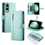 Per Samsung Galaxy S25 Edge 5G Custodia in pelle con cerniera e nove slot per schede (verde menta)