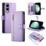 Per Samsung Galaxy S25 Edge 5G Custodia in pelle con cerniera e nove slot per schede (viola)