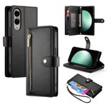 Per Samsung Galaxy S25 Edge 5G Custodia in pelle con cerniera e nove slot per schede (nero)