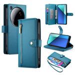 Per Xiaomi 15 Ultra Nine Card-slot Zipper Wallet Bag Custodia in pelle per telefono (blu)